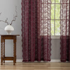 YJ YANJUN Vintage Lace Curtains 84 Inches Long- Elegant Floral Maroon Sheer - Image 5