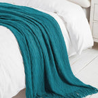 BOURINA Teal Throw Blanket 50x60 Inches Throw Textured Solid Soft Sofa Couch - Image 4