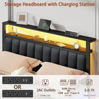 Furnulem Queen Bed Frame with Charging Station and LED Lights, Metal Platform - Image 9