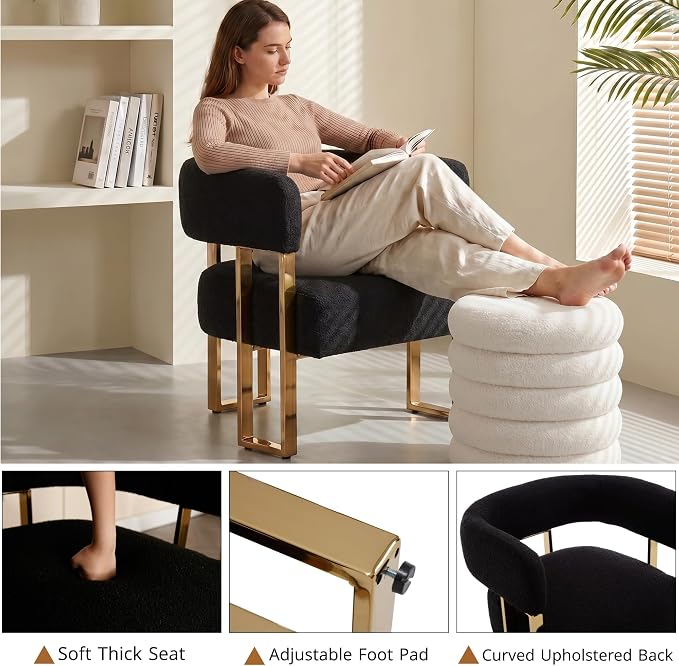 Modern Boucle Barrel Living Room Chairs Set of 2, Sherpa Upholstered Accent - Image 4