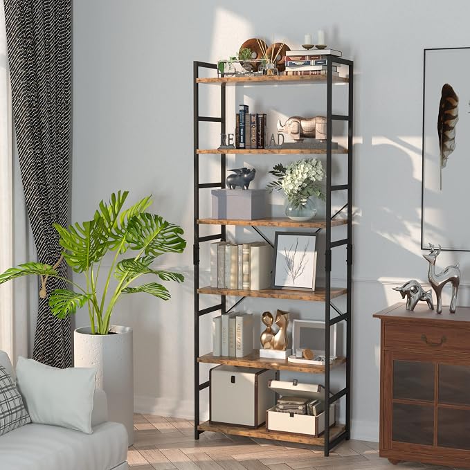 NUMENN 6 Tier Bookshelf, Tall Bookcase Shelf Storage Organizer, Modern Book - Image 4