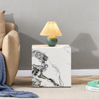 16'' Cube Coffee Table with Marble Stone Pattern, Square No Assembly End Table - Image 3
