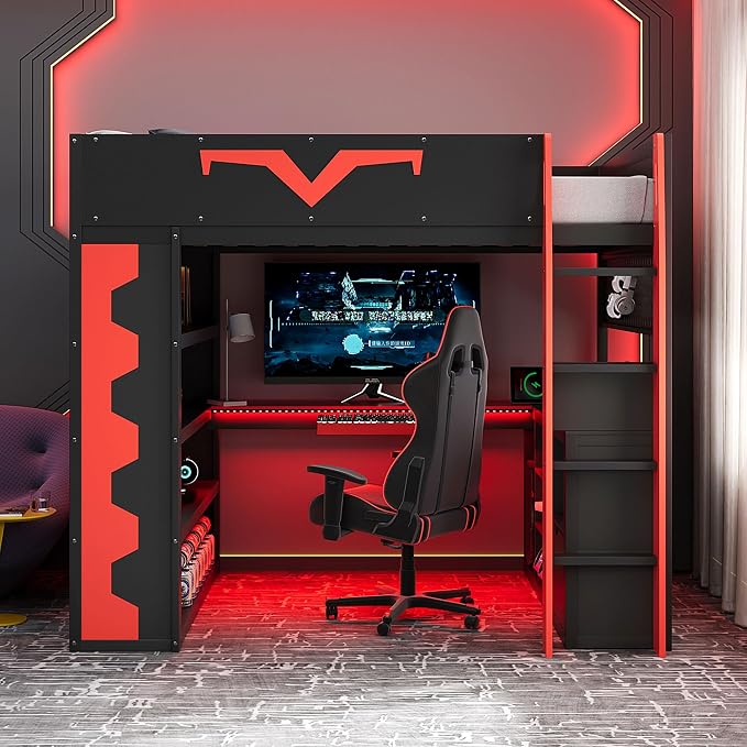 Full Size Gaming Loft Bed with Integrated Desk & RGB LED Lights, Pro-Gamer Bunk - Image 3