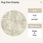 Soalmost Abstract 5x5 Round Rug 5ft Circle Living Room Rugs, Low Pile Stain - Image 5