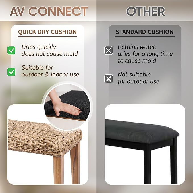 Outdoor Backless Bench, All-Weather Wicker & Solid Acacia Wood, Premium Garden - Image 6