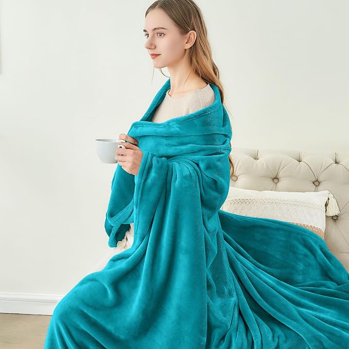 BEDELITE Fleece Blanket Soft Plush Twin Size Blanket Teal Blue 60"x80" | Ultra - Image 5
