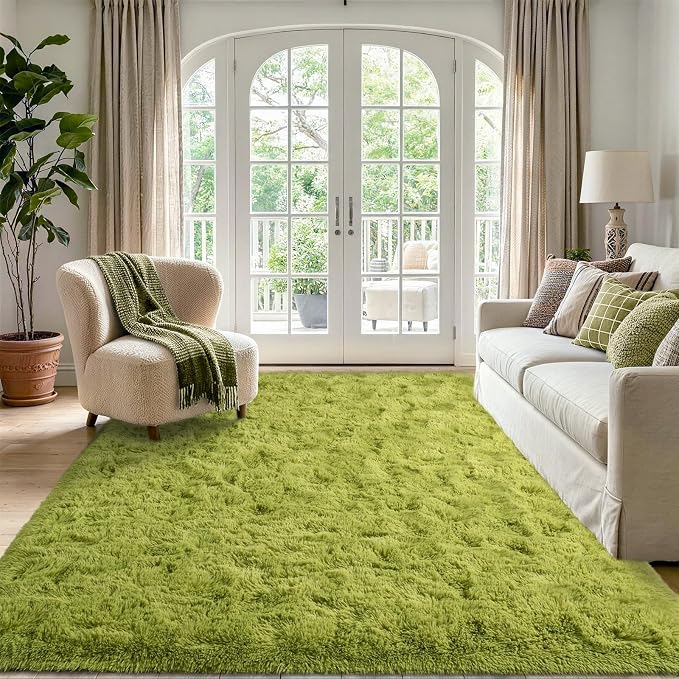 Noahas 4'x5'3'' Green Fluffy Soft Area Rug Non-Slip - Image 2