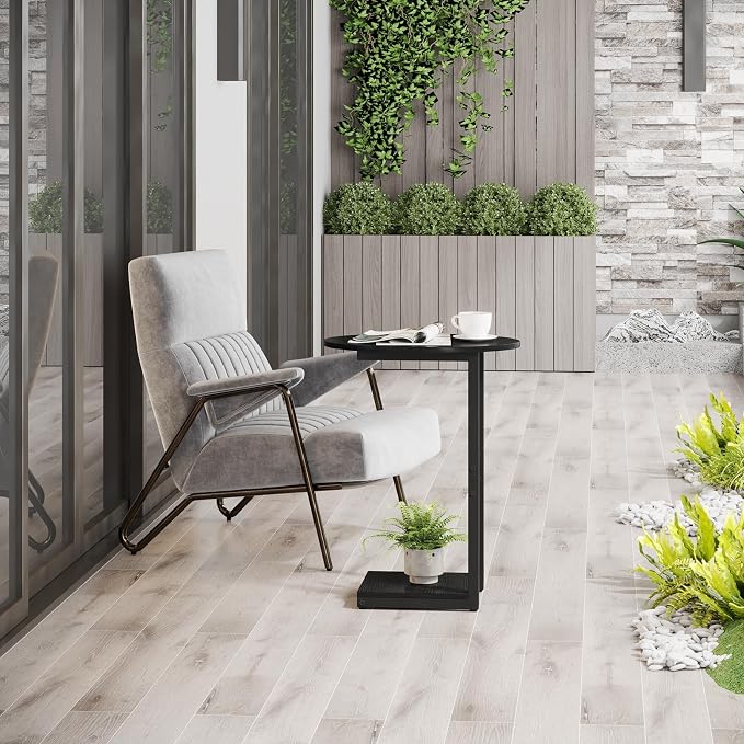 Hosfais Small Side Table End Table, C-Shaped Wood Coffee Table TV Tray - Image 8
