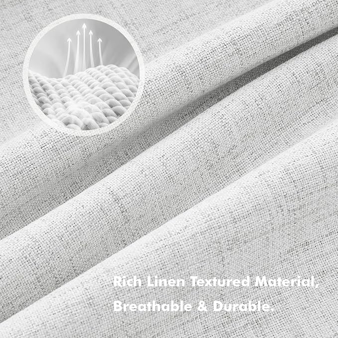 MIULEE 100% Blackout Linen Curtains 42 x 90 Inch Heathered White 2 Panels | - Image 3