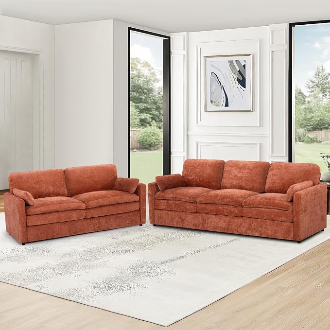 Classic Chenille Sofa Set with 2 Extra Armrest Pillows, Loveseat and 3-Seat - Image 6