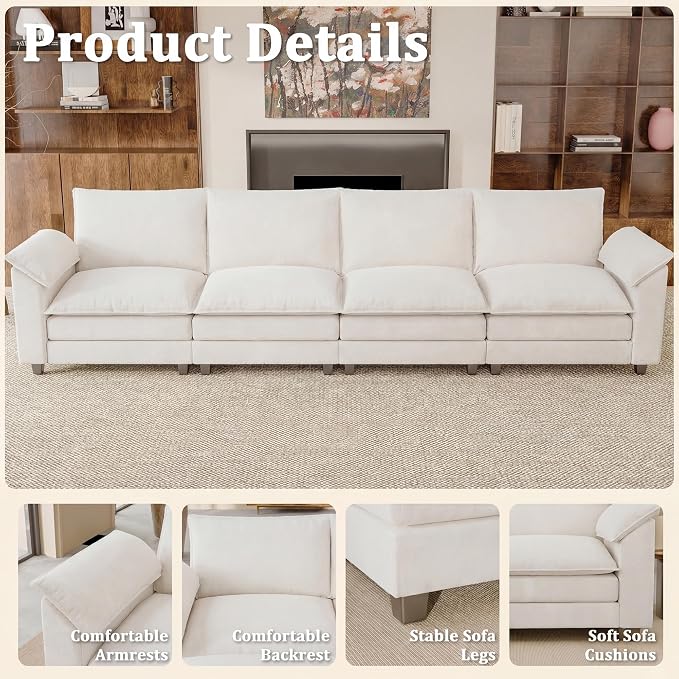 JUMMICO 159" Modular Sectional Chenille Couches Linear Sofa - Image 3