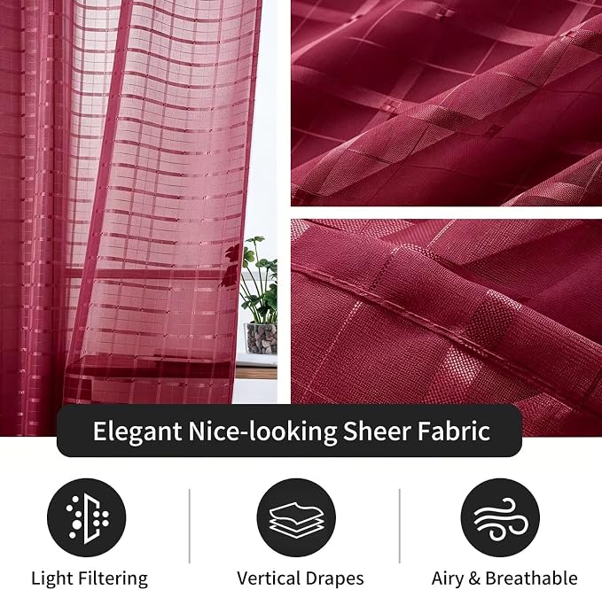 SpaceDresser Check Sheer Curtains 72 Inches Long - Image 4