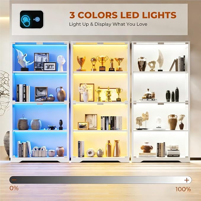 Display Cabinet with Glass Doors, Curio Cabinet with 3 LED Lights and Human - Image 7