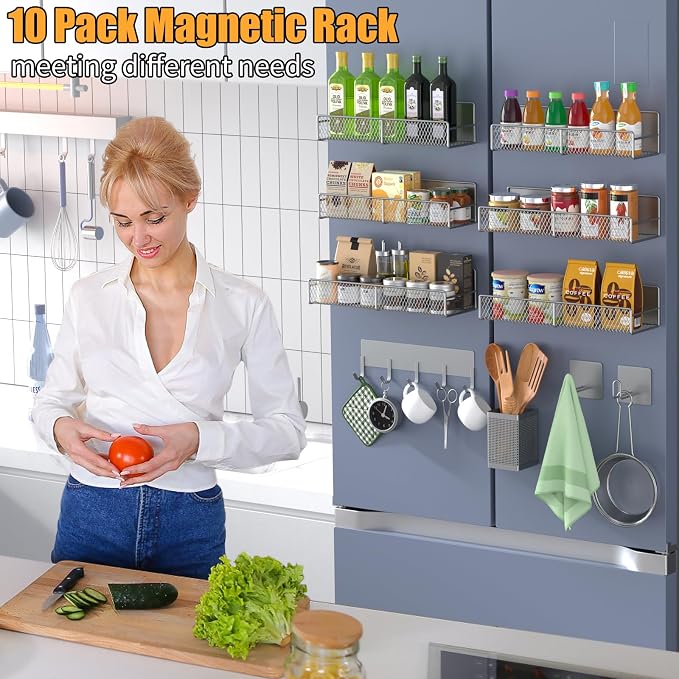 Magnetic Spice Rack for Refrigerator, 10 Pack 100% Metal Strong Magnet Shelf - Image 6