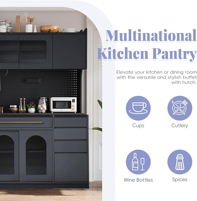 VilroCaz Freestanding Large Kitchen Pantry, Wooden Kitchen Large Coffee Bar - Image 8