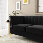 83.46" W Black Velvet Sofa Couch - Image 3
