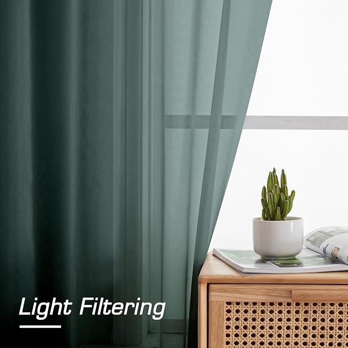 Green Sheer Curtain 96 Inches Long 2 Panels Set - Image 2