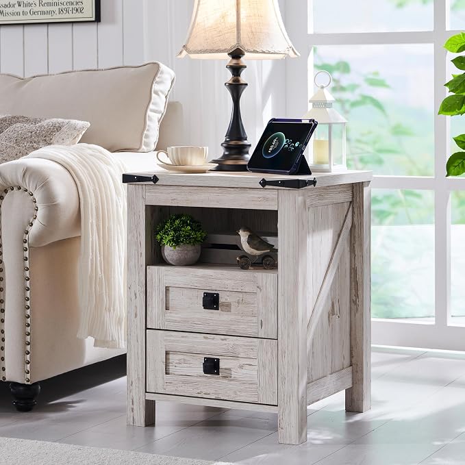 T4TREAM Farmhouse Nightstand Set of 2, Rustic End Table - Image 2