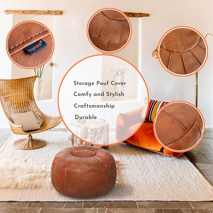 Thgonwid Unstuffed Moroccan Storage Pouf Foot Stool Ottoman Seat Handmade Faux - Image 6