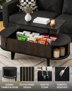 Oval Coffee Table with Storage, 47.2" Fluted Lift Top Coffee Table with 180° - Image 3