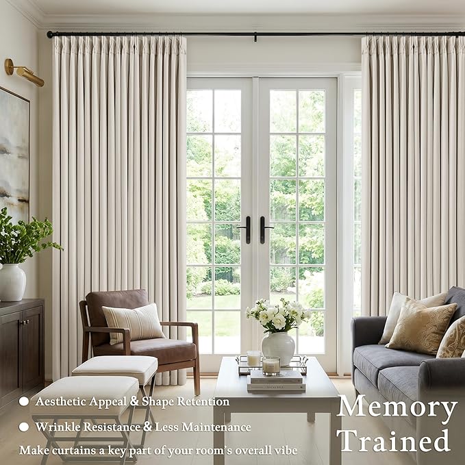 60 Inch Wide Pinch Pleated 100% Blackout Curtains 102 Inches Long, Natural | - Image 5