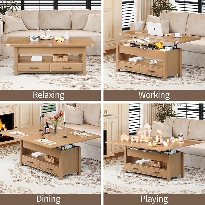Garvee 40" Coffee Table Lift Top, Converts to Dining Table - Image 4