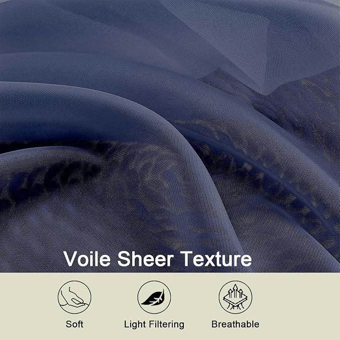 Navy Blue Sheer Curtain for Bedroom Living Room 78 Inches Long 2 Panels Set - Image 3