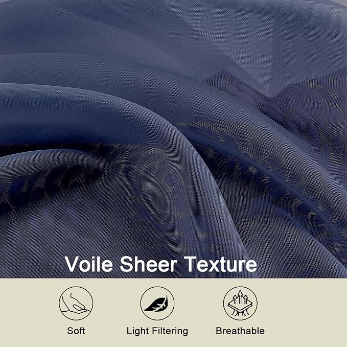 Navy Blue Sheer Curtains for Bedroom Living Room 96 Inches Long 2 Panels - Image 7