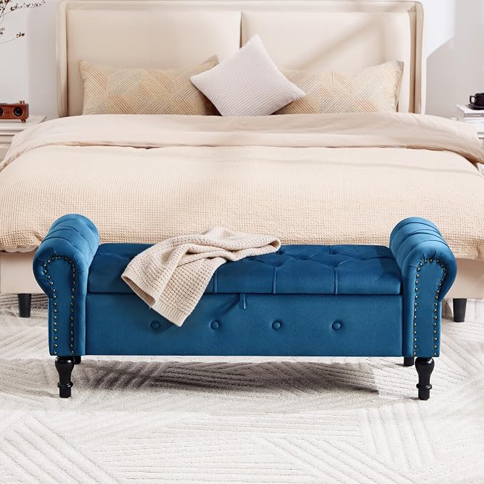 Storage Bench for Bedroom, Velvet 51" End of Bed Bench, Queen Size Bench - Image 5