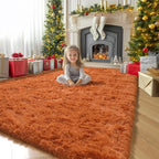 Amdrebio Burnt Orange Shag Furry Area Rug 5x8 - Image 8