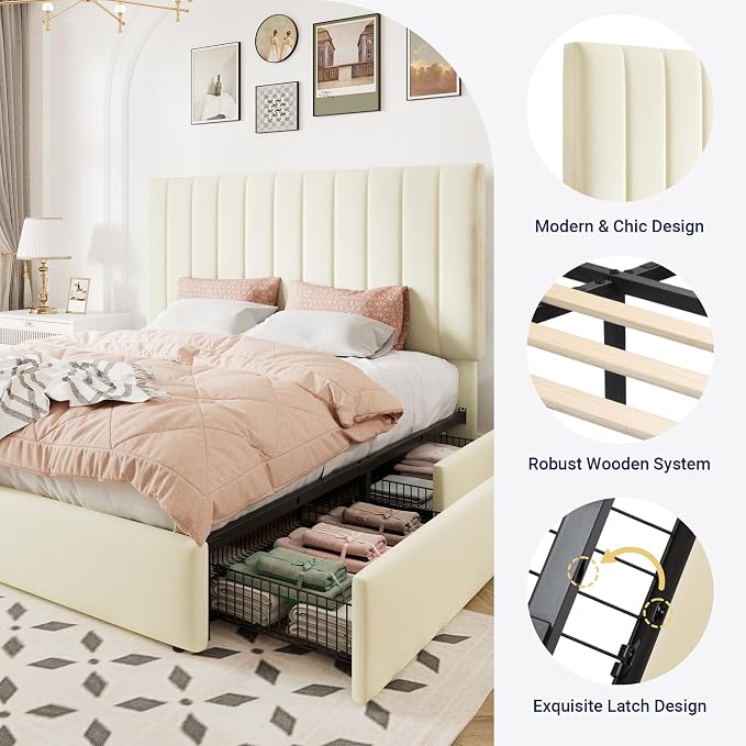 Allewie Queen Size Storage Bed Frame, Vertical Channel Tufted Adjustable - Image 6