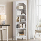 Arched Bookshelf with 5 Tier Open Shelves, Study and Living Room, Modern White by JMHDYG