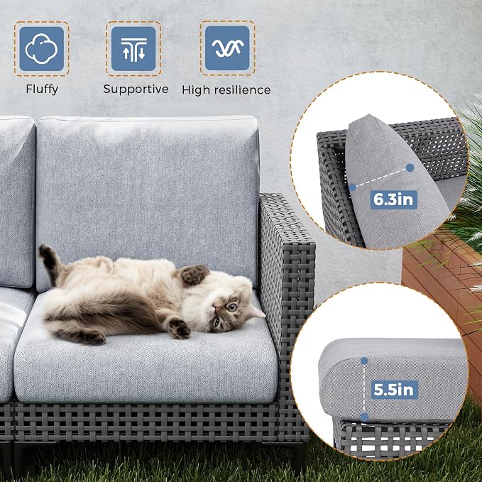 Jocoevol Outdoor Patio Sofa Conversation Set–Rattan 4 Seats Comfortable Couch - Image 6
