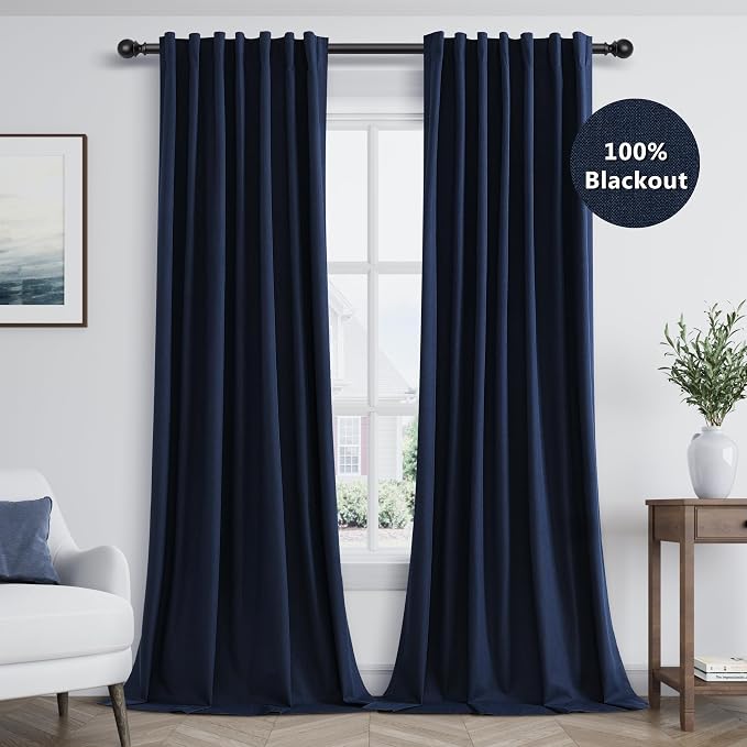 Navy Blue 100% Blackout Curtains 96 Inch Length 2 Panels Set - Image 9