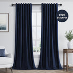 Navy Blue 100% Blackout Curtains 108 Inch Length 2 Panels Set - Image 8