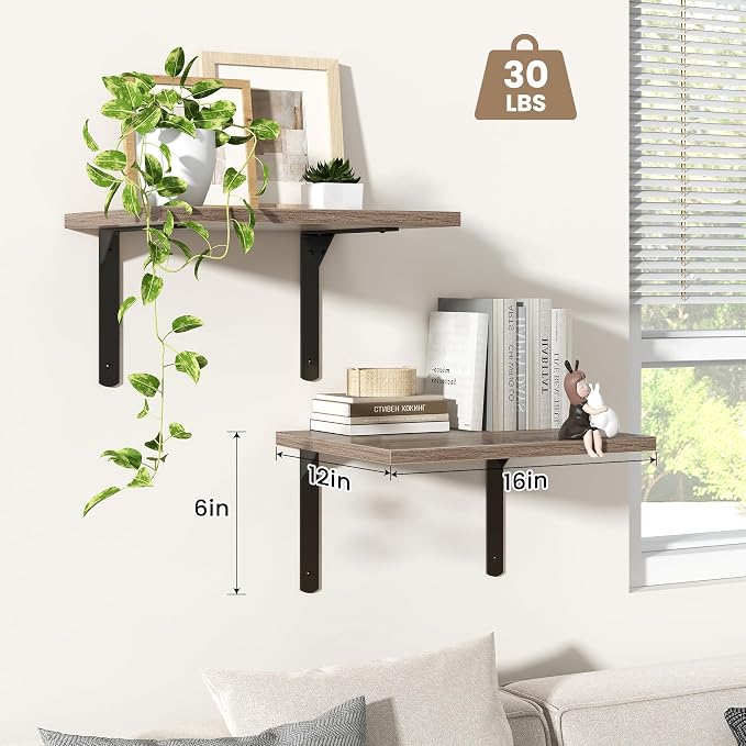 Fun Memories Floating Shelves for Wall, 12 Inch Deep Floating Shelves Set of 2 - Image 4
