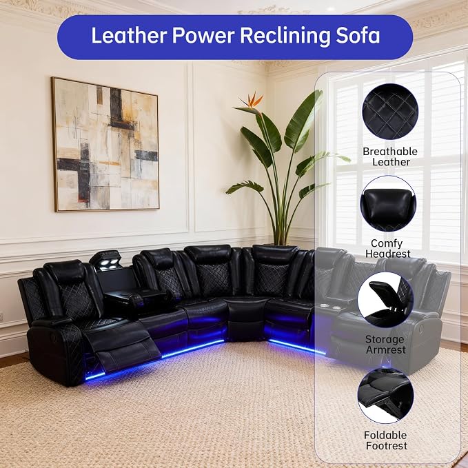 Power Reclining Leather Sectional Couch - Image 4
