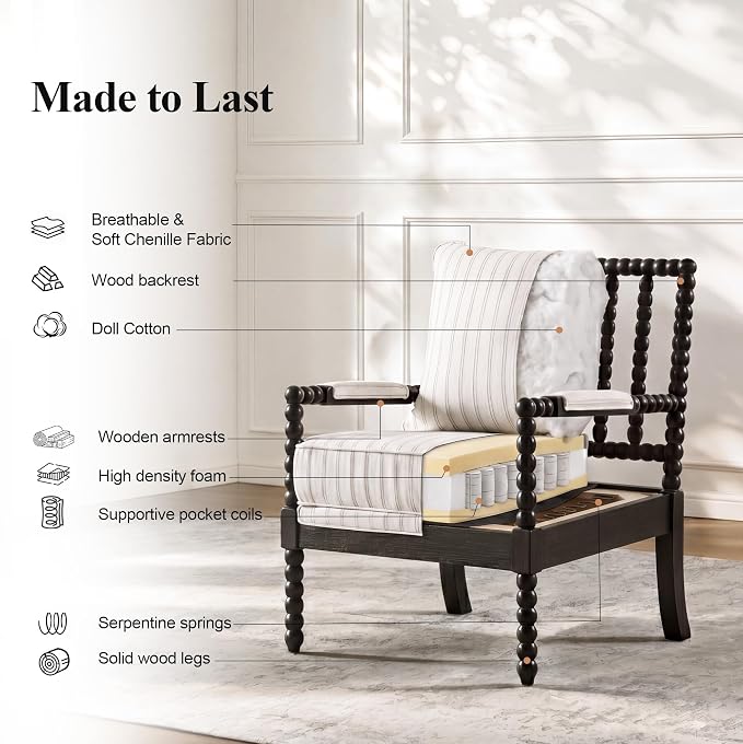 DUHOME Linen Fabric Spindle Accent Chair - Image 4