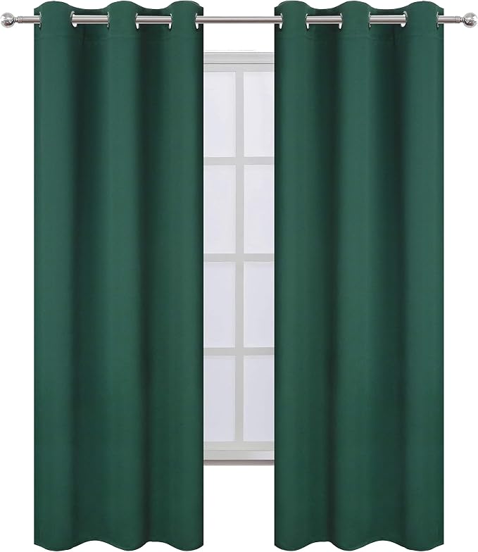 Dark Green Blackout Curtains/42 x 84 Inch/Set of Two Panels Grommet Bedroom - Image 2