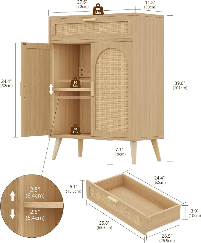 Rattan Buffet Sideboard Set of 2, Boho Buffet Cabinet - Image 2
