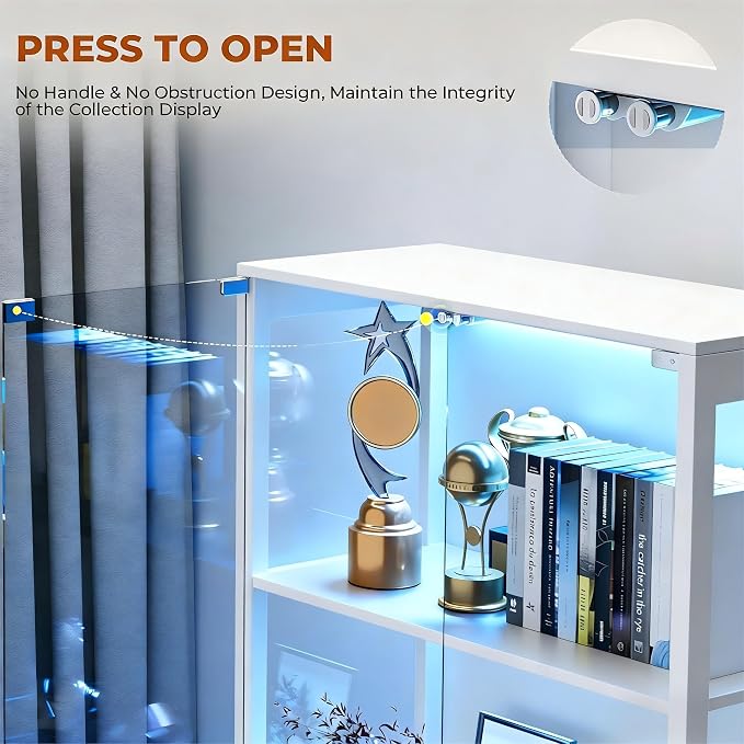 Display Cabinet with Glass Doors, Curio Cabinet with 3 LED Lights and Human - Image 5