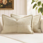 MIULEE Decorative Lumbar Throw Pillow Covers 12x20 Inch Cream 2 Pack | Boho by MIULEE