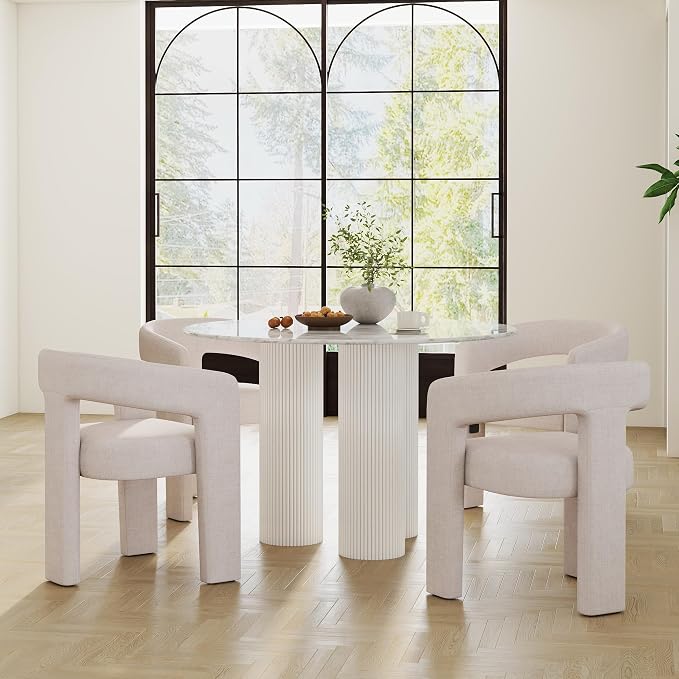 RIVOVA Modern Barrel Dining Chairs Set of 6, Linen Upholstered Accent Chairs - Image 7