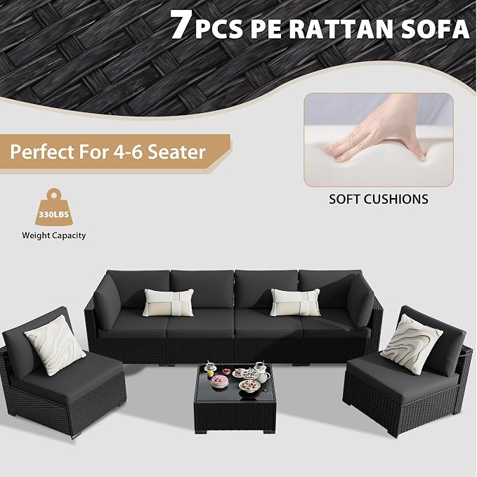 KIGOTY 7-Piece Patio Furniture Set, All-Weather PE Rattan Outdoor Sectional Sofa - Image 6