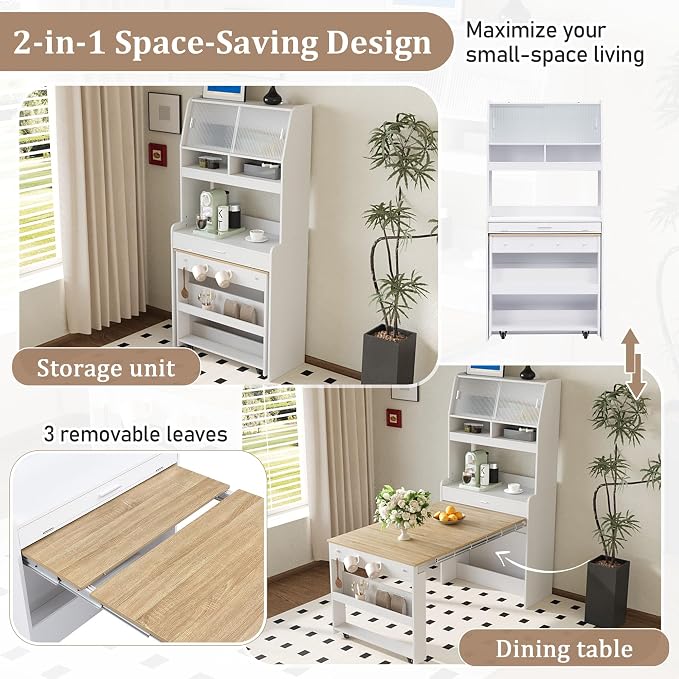 HRVEOCEI Folding Dining Tables for Small Spaces, Buffet Cabinet - Image 4