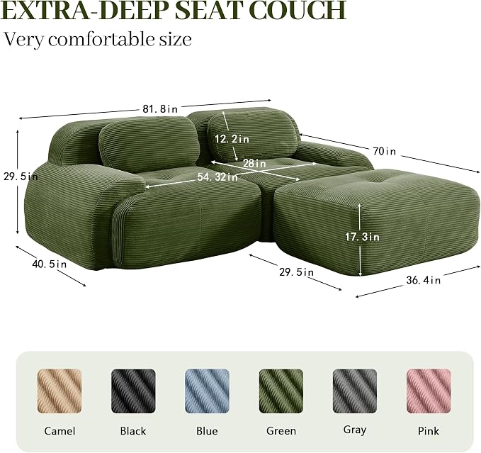 Boneless Sectional Couch, No Assembly Required, 81.8” L Shaped Modular Cloud - Image 3