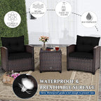 COSTWAY 3PCS Patio Furniture Set, PE Rattan Wicker Sofa w/Washable Cushion and - Image 6