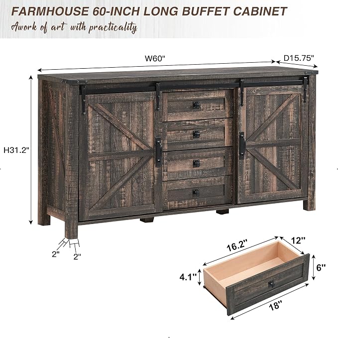 T4TREAM Farmhouse Sideboard Buffet Cabinet - Image 2