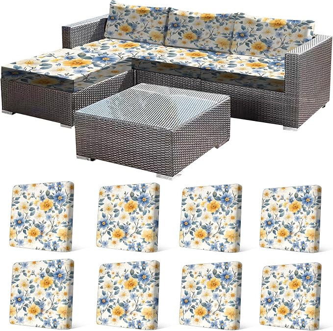 CALBODE 8 Pcs Stretch Outdoor Seat Cushion Covers, Spring Bloom | Washable by CALBODE