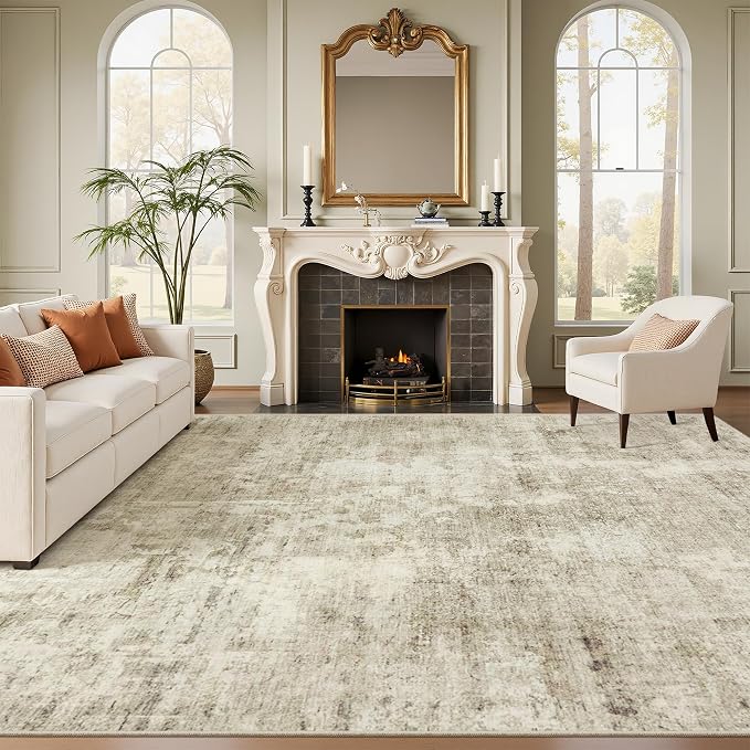 Soalmost 10x12 Area Rugs for Living Room Washable Rug Abstract Beige/Gray | - Image 2
